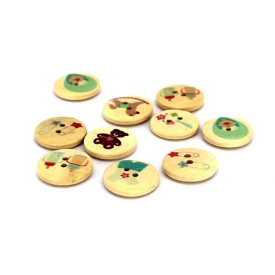 HobbyArts Runde Træknapper Print, 18 mm, 10 stk