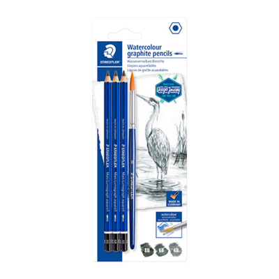 STAEDTLER mars lumograph akvarel grafitblyanter & pensel, 3 + 1 stk