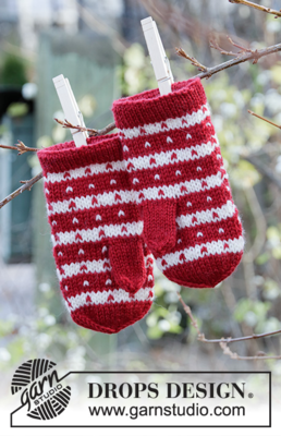 34-35 Candy Cane Lane Mittens by DROPS Design