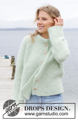 243-4 Green Whisper Cardigan by DROPS Design