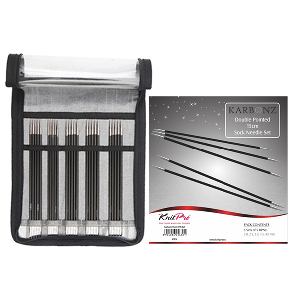 KnitPro KARBONZ Sukkaneulasetti 15 cm (5 kokoa 2,00-4,00 mm)