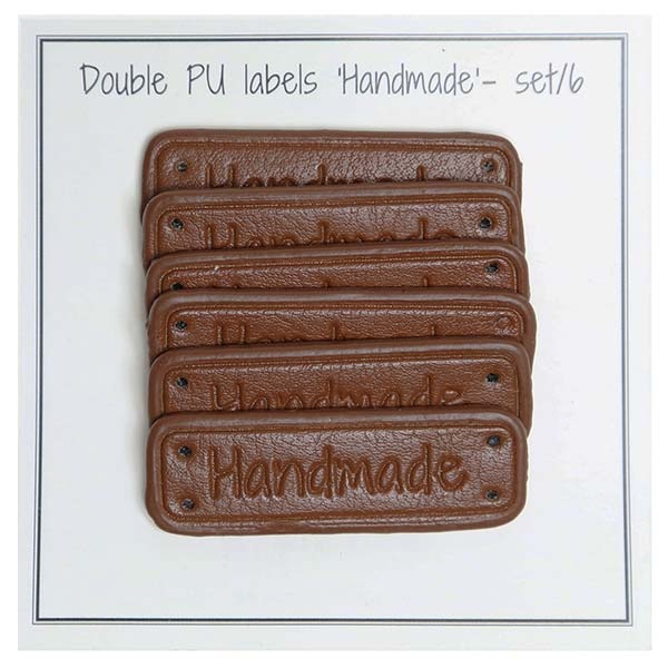Go Handmade Dobbelt Label, PU læder, 5 x 1,5 cm, Handmade, 6 stk Brun