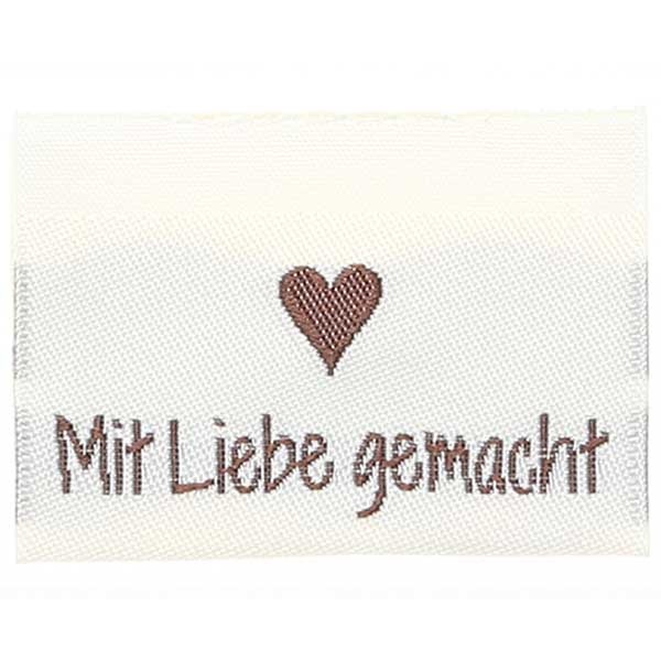 Go Handmade Vævet Label, Dobbeltsidet, 35 x 19 mm, 10 stk-Mit liebe gemacht