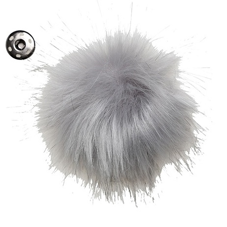 Go Handmade Pompon m. trykknap, 10 cm 17263 Grå