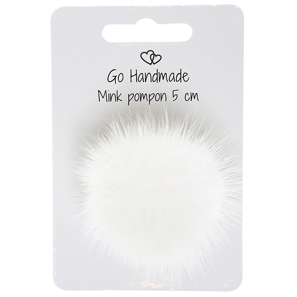 Go Handmade Pompon m. elastik strop, 5 cm 22222 Naturhvid