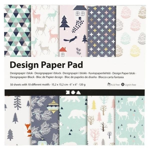Designpapir i blok Jul Lyseblå
