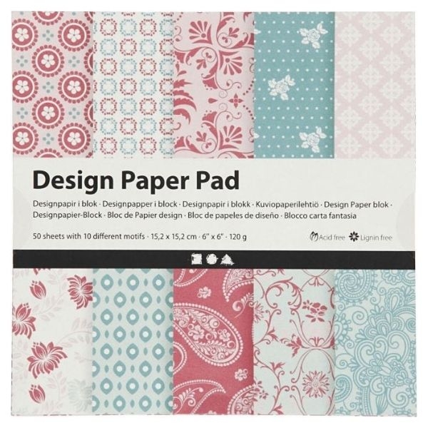 Designpapir i blok Basic Rosa