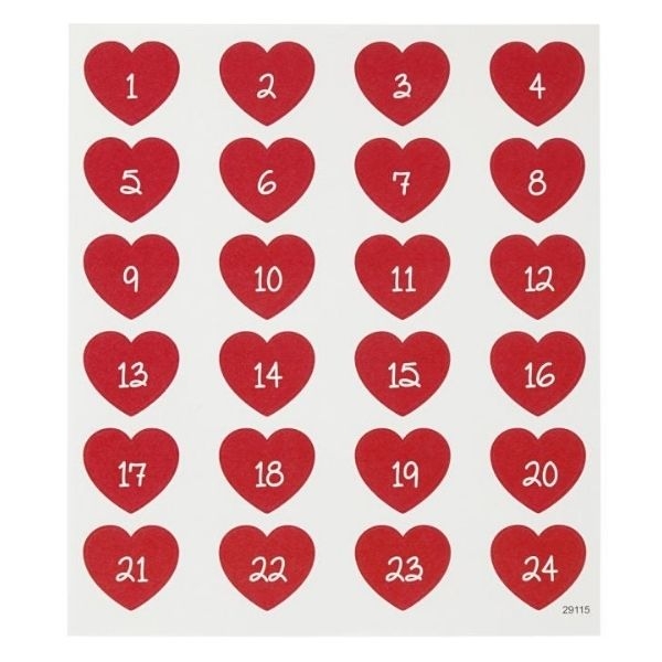 Kalendertal Klistermærker, 24 stk Hjerter
