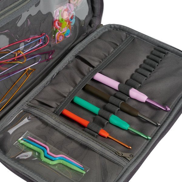 Skuldertaske med lynlåslomme, mørkegrå