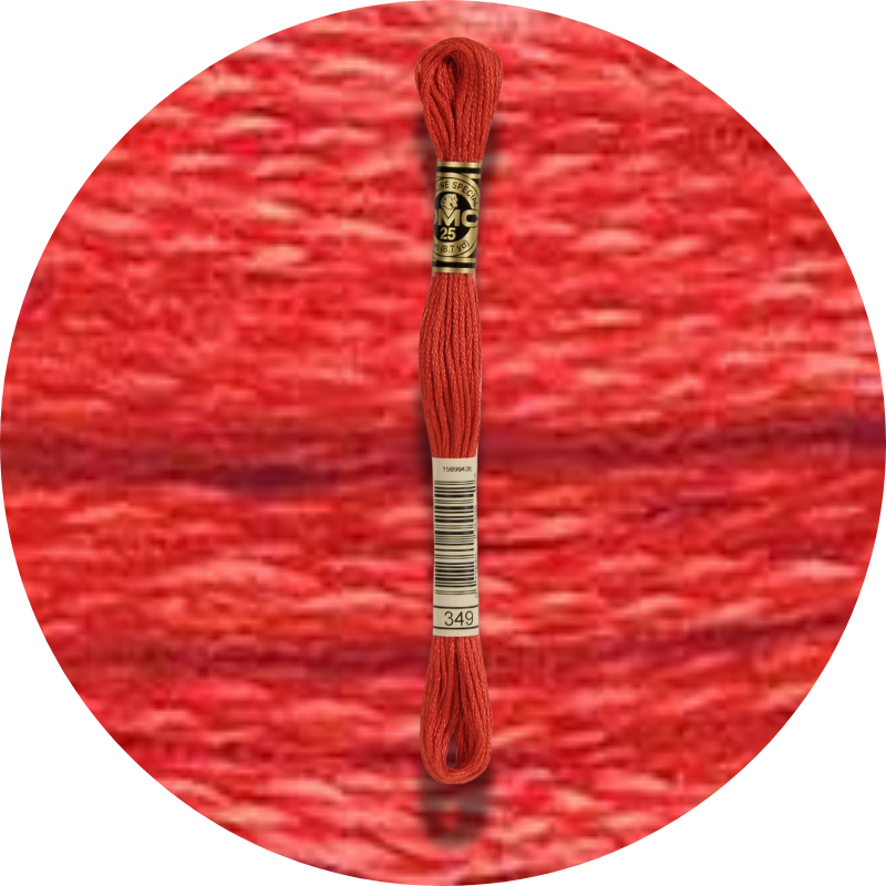 DMC Mouliné Spécial 25, Punaisen/Keltaisen/Oranssin sävyt 0349