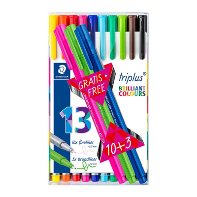 STAEDTLER Triplus fineliner &amp; broadliner, 10 + 3 kpl