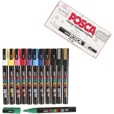 Uni Posca Tusch Fine, 12 kpl.
