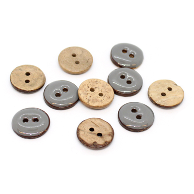 HobbyArts Glazed Coconut Buttons Harmaa 15 mm, 10 kpl