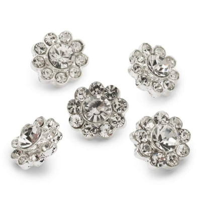 HobbyArts Rhinestone-napit, valkoinen/hopea, 13 mm, 5 kpl, A